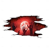 baratos Adesivos de Halloween-chão de Halloween &amp;Adesivo de parede 3D assustador com lua vermelha e design inovador de mão, decoração autoadesiva de piso e parede para quarto e sala de estar