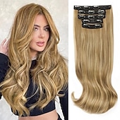 levne Clip in Extensions-Clip in prodlužování vlasů - husté dlouhé rovné vrstvené prodlužování vlasů, špinavě blond, smíšená odbarvená blond, 20 palců, jemný krajkový útek