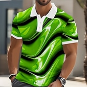 abordables Polo géométrique pour homme-Homme Abstrait Géométrique Polo Manche Courte Polos Revers Vêtement décontracté de travaile Affaires Athleisure Boutons Impression 3D Été Jaune Bleu Violet
