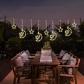 abordables Guirlandes solaires-Guirlande lumineuse décorative à LED, solaire, lune, étoile, rideau lumineux d&#039;extérieur étanche, 8 modes de suspension, barre lumineuse à glace, 1 pièce