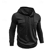 cheap Basic Hoodies-Men's Hoodie Black Army Green Green Dark Gray Coffee Hooded Plain Pocket Sports &amp; Outdoor Daily Holiday Polyester Streetwear Basic Casual Spring Autumn / Fall Clothing Apparel Hoodies Sweatshirts