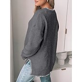 preiswerte Einfarbige Farben-Damen Pullover Lässig Weich Einfarbig Gerippt Rundhalsausschnitt Patchwork Gestrickt Langarm Normale Oberteile Stricken Outdoor Täglich Wochenende Grün Khaki Herbst Winter