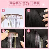 baratos Clip nas extensões-Kit de enfeites de cabelo, pacote com 18 peças de prendedores de cabelo com glitter de 19,6 polegadas, extensões de cabelo com prendedores resistentes ao calor, enfeites de cabelo com brilho de fada,