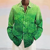 preiswerte Geometrische Muster-Herren Geometrisch Farbverlauf Abstrakte Kunst Hemd Knopfhemd Langarm Modisch lässig Urlaub Täglich Frühling Herbst Umlegekragen 3D-Druck Leinenähnliches Hemd Blau Grün