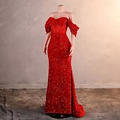 abordables Robes de Soirée-Robe de soirée sirène  trompette élégante robe formelle bal traîne de cour sans manches décolletée en sequins avec sequins