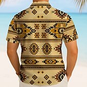 お買い得  民族模様-男性用 アステカ エスニック インドの文化 シャツ サマーシャツ ボタンアップシャツ 半袖 ヴィンテージレトロ アウトドア バケーション 日常着 夏 春 折襟 3Dプリント 襟付きシャツ ブルー グリーン カーキ色
