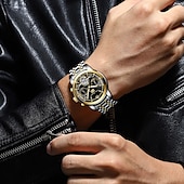 economico Orologi meccanici-Orologio da uomo con tourbillon meccanico automatico, orologio sportivo di lusso in acciaio inossidabile.