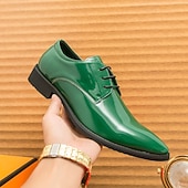 abordables Officiel-Chaussures à lacets en cuir verni vert pour hommes – chaussures habillées brillantes avec une finition polie, idéales pour les mariages et les soirées