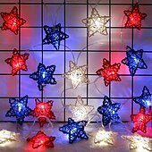 cheap Battery String Lights-1 Pc 3M-20 LED Star String Lights Red, White, Blue Vine Weaving Pentagram Light String July 4th Independence Day Party Patriotic Atmosphere Decorative Light AAA Battery Box