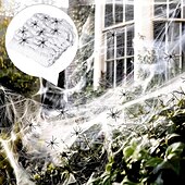 levne Halloween venkovní dekorace-dekorace z halloweenských pavučin s extra falešnými pavouky, super elastické pavučiny pro halloweenskou výzdobu uvnitř i venku