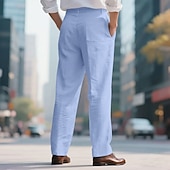 cheap Holiday-Men&#039;s Linen Pants Trousers Summer Pants Beach Pants Pocket Straight Leg Plain Comfort Breathable Vacation Daily Holiday Hawaiian Boho Black White