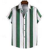 preiswerte Freizeithemden für Herren-Herren Hemd Sommerhemd Freizeithemd Strandhemd Knopfhemd Blau Gold Grün Dunkelgray Grau Kurzarm Streifen Revers Urlaub Hawaiianisch Bekleidung Polyester Mode Lässig Bequem