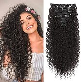 economico Clip nelle estensioni-Extension per capelli con clip da 9 pezzi, 22 pollici, extension per capelli ricci, lunghe e morbide, sintetiche, per donne