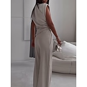 cheap Women&#039;s Blouse Suits-Women&#039;s Fashion Streetwear Daily Pants Sets Sleeveless Round Neck Solid Color Ruched Casual Daily Dark Grey Black White Spring Loose Fit