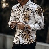 preiswerte Tiermuster Druck-Herren Tiermotiv Tiger Hemd Knopfhemd Lässiges Hemd Langarm Modisch lässig Urlaub Täglich Streetwear Sommer Frühling Umlegekragen 3D-Druck Hemden mit Kragen Weiß