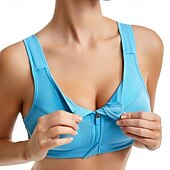 baratos Sutiãs esportivos &amp; coletes-Mulheres Sutiã de ioga Sutiã Esportivo Sutiã Pilates Good Top Flexão Sem costura Antivibração Sem Fio Zíper Cor Sólida / Simples Esporte Roupas Esportivas Preto Branco Academia Zumba Corrida