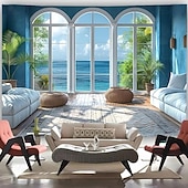 ieftine tapiserie peisajului-Tapiserie artificială cu vedere la ocean artă murală tapiserie mare decor mural fundal pentru fotografie pătură perdea decor pentru casă dormitor cameră de zi
