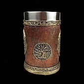 baratos Canecas &amp; Chávenas-Caneca de cerveja medieval da árvore da vida, caneca de presente para Oktoberfest com forro de aço inoxidável, caneca com árvore do mundo mítico, caneca de café estilo viking exclusiva