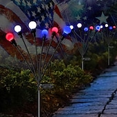 Недорогие Ландшафтные огни-2 шт. патриотичных 12 головок солнечных светильников с огнями светлячков водонепроницаемых для Дня независимости 4 июля 250-й юбилей День памяти сад газон дорожка вечеринки патриотическая атмосфера