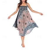 abordables Faldas gráficas-Mujer Falda Línea A Columpio Casual Boho Maxi Alta cintura Faldas Floral Estampado Microelástico Vacaciones Festivos Blanco Vino Azul Real Verde Oscuro Verano Poliéster