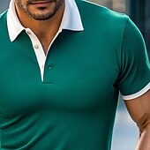 お買い得  メンズ クラシックポロ-男性用 リブニットトップス ゴルフポロシャツ ワーク カジュアル ラペル リブ付きポロカラー 半袖 ベーシック 近代の カラーブロック ボタン ニット 春夏 レギュラー イエロー バーガンディー グリーン グレー リブニットトップス