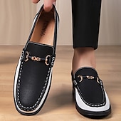 cheap Men&#039;s Slip-ons &amp; Loafers-Men&#039;s Green and White Faux Leather Moccasin Loafers Fashion Slip-On Driving Shoes for Casual Wear and Spring Outfits
