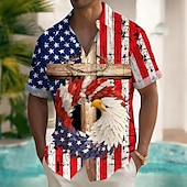 cheap Flag pattern-Independence Day Men&#039;s American US Flag Eagle Patriotic Shirt Summer Shirt Button Up Shirt Short Sleeve Fashion Casual Holiday Summer Spring Turndown 3D Print Collared Shirts Front One Pocket Blue