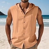 cheap Tank Tops-Men&#039;s Tank Top Vest Top Undershirt Sleeveless Shirt Sleeveless Hooded Summer Plain Fashion Designer Basic Buttons Vacation Street Going out Black White Yellow Top Tee for Men