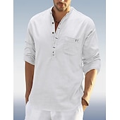 economico Classico-Per uomo Camicia Camicia di lino Camicia con colletto alla coreana Camicia popover Camicia Estiva Abbigliamento da spiaggia Semplice Vacanza Quotidiano Nero Bianco Blu marino Verde Manica Lunga Henley