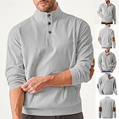 cheap Basic Sweatshirts-Men&#039;s Sweatshirt Button Up Hoodie Apricot Black Army Green Light Grey Coffee Standing Collar Plain Pocket Front Pocket Sports &amp; Outdoor Casual Daily Streetwear Cool Sportswear Spring &amp;  Fall Clothing
