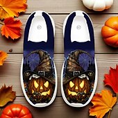 economico Per le donne-Scarpe slip-on da donna a forma di zucca di Halloween – sneakers da passeggio in Flyknit blu con design a forma di zucca di Halloween per notti spettrali, eventi infestati e uscite autunnali a tema Sarah Richter