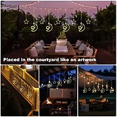 abordables Guirlandes solaires-Guirlande lumineuse décorative à LED, solaire, lune, étoile, rideau lumineux d&#039;extérieur étanche, 8 modes de suspension, barre lumineuse à glace, 1 pièce