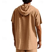 voordelige basis t-shirts-Voor heren T-shirt Henley-shirt T-shirts Shirt met korte mouwen Korte mouw Capuchon Zomer Lente Effen Modieus Ontwerper Basic Knop Vakantie Straat Uitgaan Zwart Wit Geel Top T-shirt voor mannen