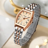 economico Orologi al quarzo-Orologio da donna alla moda con quadrante a botte di vino orologio al quarzo con numeri romani cinturino impermeabile PX7 calendario cinturino in acciaio inossidabile miglior scelta per i regali per