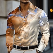 abordables Camisa de Satén para Hombre-Hombre Geométrico Mármol Arte abstracto Camisa de raso Camisa para Vestido Manga Larga Moda informal Vacaciones Festivos Verano Primavera Otoño Cuello Vuelto Impresión 3D Camisas con botones Amarillo