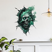 levne Halloween samolepky-Halloweenská samolepka na zeď 3D lebka realistický děsivý průlomový design lebky, samolepicí bytová dekorace do obývacího pokoje sváteční atmosféra