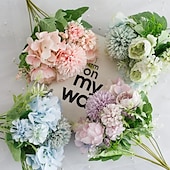 baratos Plantas e Flores Artificiais-1 maço de flores artificiais de seda, buquê pequeno com várias cabeças bifurcadas, arranjo de flores secas artificiais para decoração de vaso de mesa em casa