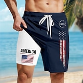 お買い得  独立記念日ボトムス-アメリカ独立記念日 男性用 アメリカの米国旗 愛国 1776年 裏地付きショートパンツ 2 in 1 スイムショーツ スイムトランク ミディアムウエスト 祝日 サイドポケット コンプレッションライナー付き 伸縮性のあるドローストリングウエスト デザイナー 衣類