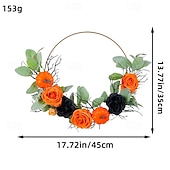billige Halloween-kranser og blomsterdekorasjoner-Halloween-krans til inngangsdør innendørs utendørs dekorasjon, metallbøyle gresskarrose blomsterkrans, kunstig halloween veggteppe til hjemmevindusutstilling