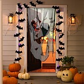 cheap Halloween Door Covers-Halloween Door Cover Front Door Curtain Decoration, Halloween Broomstick Bats Flying Jagged Bottom Display