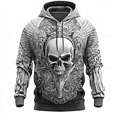 abordables Sudaderas y Hoodies de Halloween-Hombre Cráneos Sudaderas Sudadera Abrigos Sudadera con capucha Cuello Barco Fresco Impresión 3D Discoteca Ropa de calle Negro Blanco Correa Gráfico Otoño Invierno Diseñador