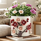 voordelige Vazen &amp; mandjes-Chinese vier heren hars bloempot met pruimenbloesemreliëf, grote verdikte plantenbak, decoratieve vaas met brede mond voor binnen- en buitentuin