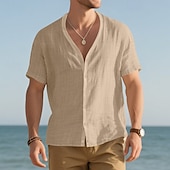 economico camicie casual da uomo-Per uomo Camicia Camicia Estiva Camicia casual Camicia da Spiaggia Camicia con Bottoni Nero Bianco Blu marino Kaki Grigio chiaro Manica Corta Semplice Scollo a V Vacanza Camicia hawaiana Abbigliamento