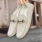 abordables Chaussures sans lacets &amp; mocassins-Mocassins en daim beige pour hommes avec boucle, légers et flexibles, parfaits pour une tenue de bureau décontractée, des soirées sociales et des journées de détente
