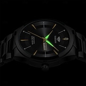 baratos Relógios Quartz-Relógio de quartzo masculino da moda com pulseira de aço, design simples e mostrador circular ipx7 à prova d&#039;água, calendário luminoso, data, relógio de quartzo