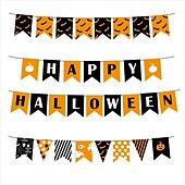 cheap Halloween Outdoor Decor-14x21/20X30cm Halloween Bunting Banner Spooky Party Decoration for Halloween Durable Fabric Banner with Ghost, Pumpkin, and Bat Designs  Indoor/Outdoor Hanging Decor for Home, Office, or Party Venues