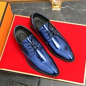 abordables Officiel-Chaussures à lacets en cuir verni vert pour hommes – chaussures habillées brillantes avec une finition polie, idéales pour les mariages et les soirées