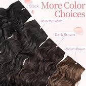 preiswerte Clip-in-Erweiterungen-Clip-in-Haarverlängerungen, 4 Stück, lang, gewellt, synthetisch, dunkelschwarz, braun, Faser, doppelter Schuss, natürlich, dick, 24 Zoll, für Frauen