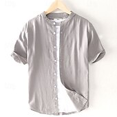 cheap Shirts-Men&#039;s Oktoberfest Shirt Lederhosen Shirt Band Collar Linen Shirt 100% Cotton Beer Costume Short Sleeves Bavarian German Alpine Wiesn Party Beer Carnival Festival Traditional Style Cloth