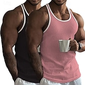 economico Canotte da palestra-Per uomo Canotta Canottiera Senza Maniche Girocollo Estate Blocco di colori Striscia di Fossa Moda Designer Sportivo 2 Pezzi All&#039;aperto Casuale Uscire Bianco + rosa Rosa / grigio Blu reale + nero